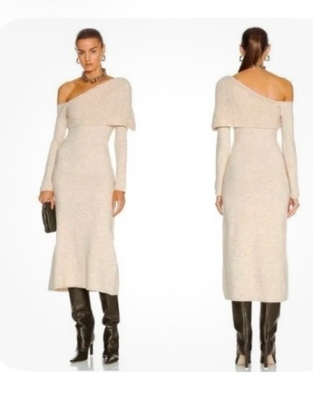 cult gaia Off-Shoulder Ribbed Knit Maxi Dress - Cream
